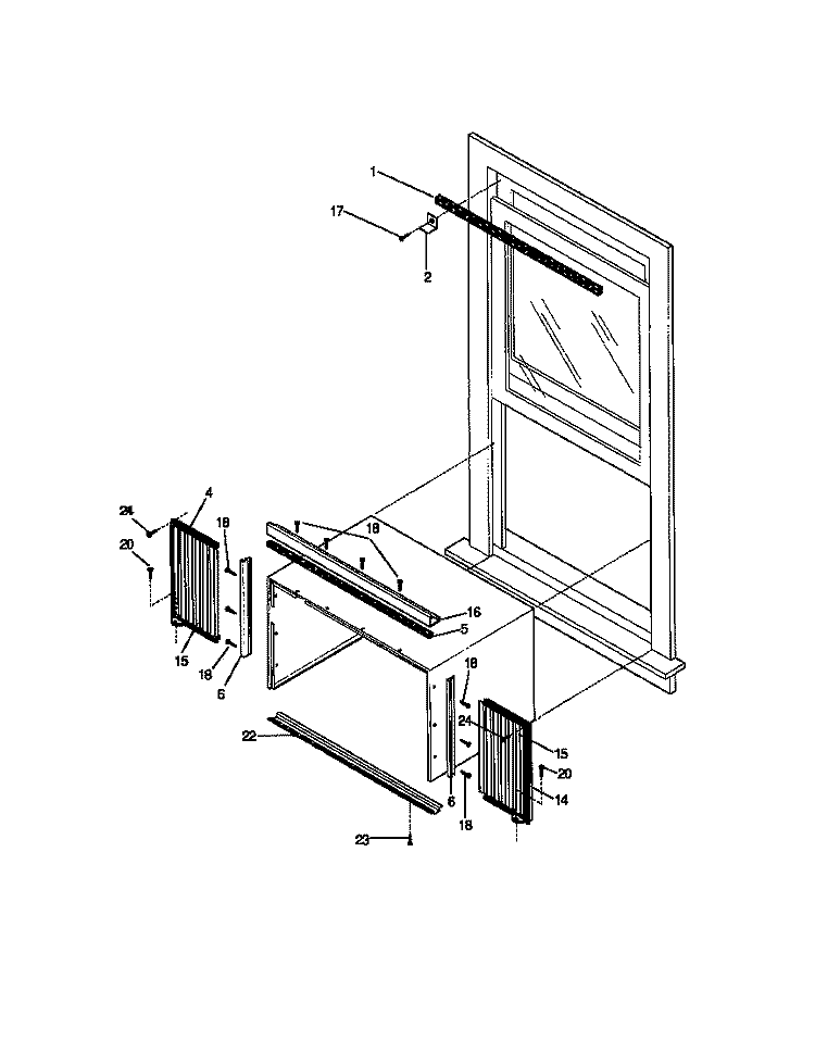 WINDOW MOUNTING Diagram and Parts List for WAC083W7A3  Frigidaire Air Conditioner
