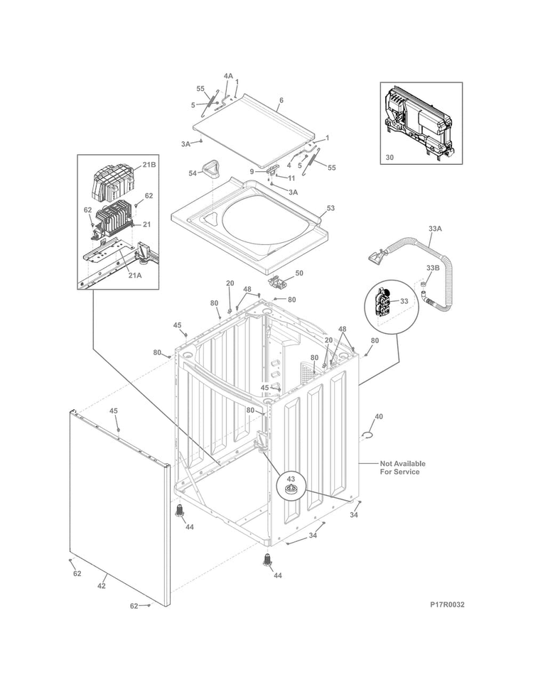 Lower Cabinet/top Diagram and Parts List for FFLE4033QT0  Frigidaire Washer Dryer Combo