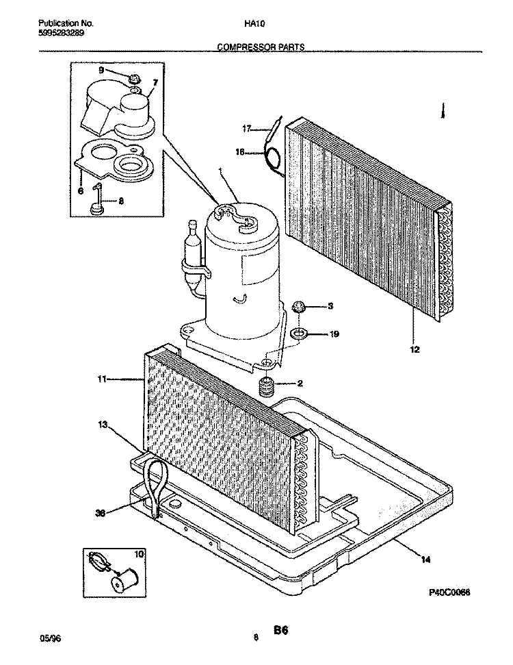 COMPRESSOR Diagram and Parts List for HA10A  Frigidaire Air Conditioner