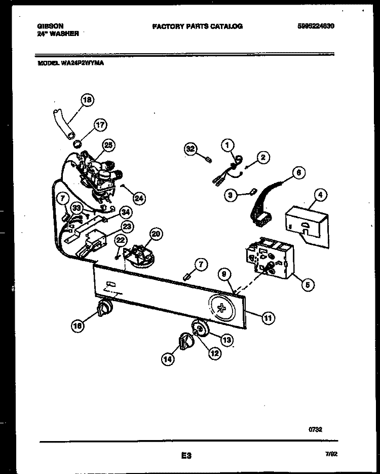 CONSOLE AND CONTROL PARTS Diagram and Parts List for WA24P2WYMA  Gibson Washer