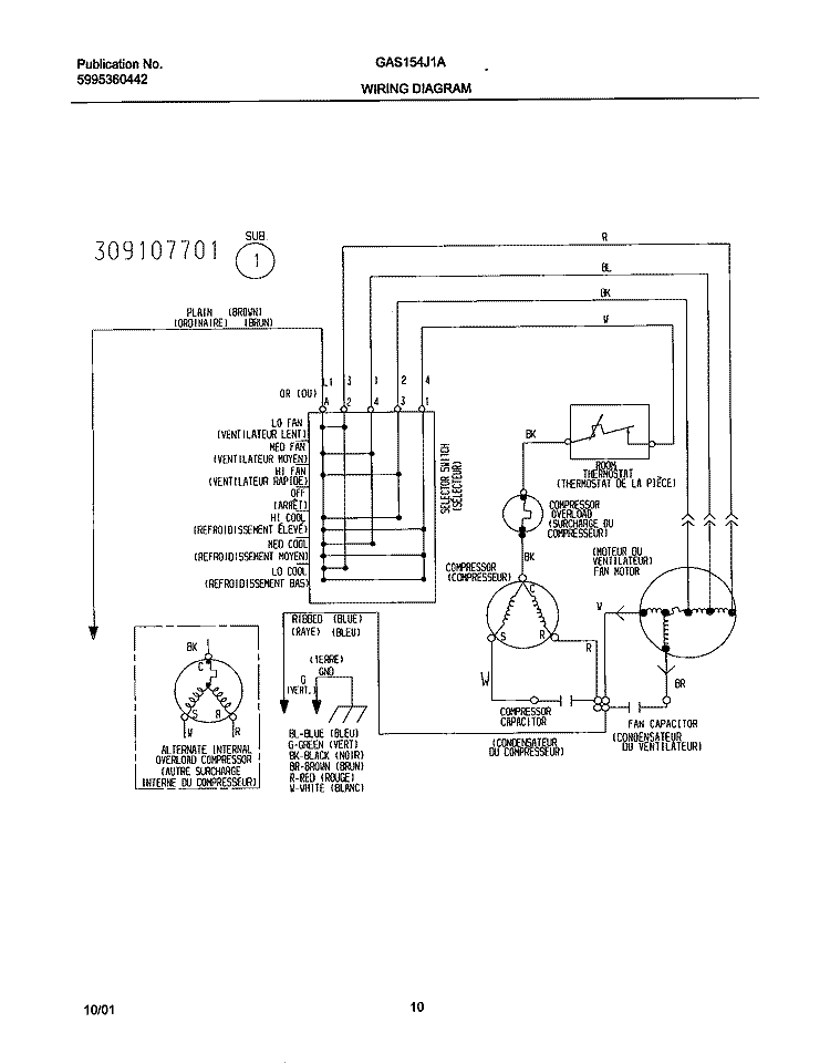 WIRING DIAGRAM Diagram and Parts List for GAS154J1A1  Gibson Air Conditioner