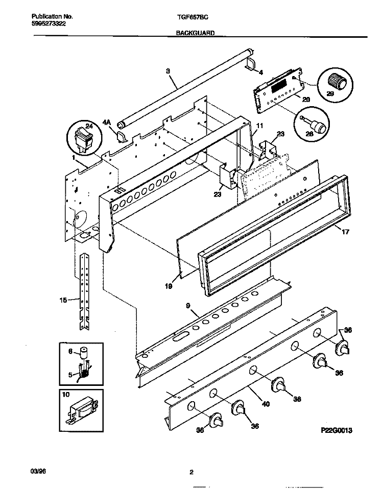 BACKGUARD Diagram and Parts List for TGF657BCBA  Tappan Range