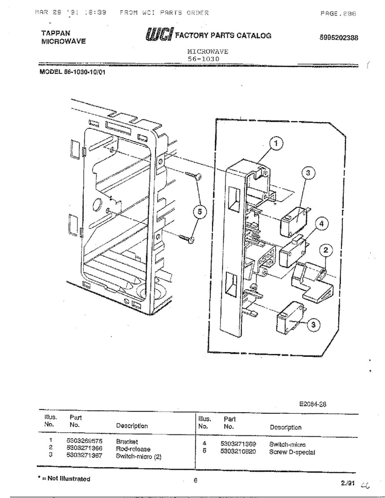 Tappan Microwave Diagram and Parts List for 56-1030  Frigidaire Microwave