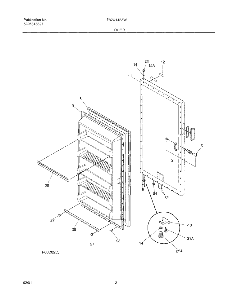 DOOR Diagram and Parts List for F82U14F3W3  Frigidaire Freezer