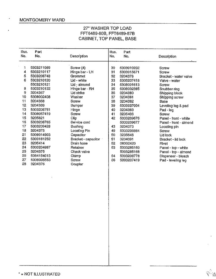 Cabinet/top Panel/base Page 2 Diagram and Parts List for 6489-80B  Frigidaire Washer