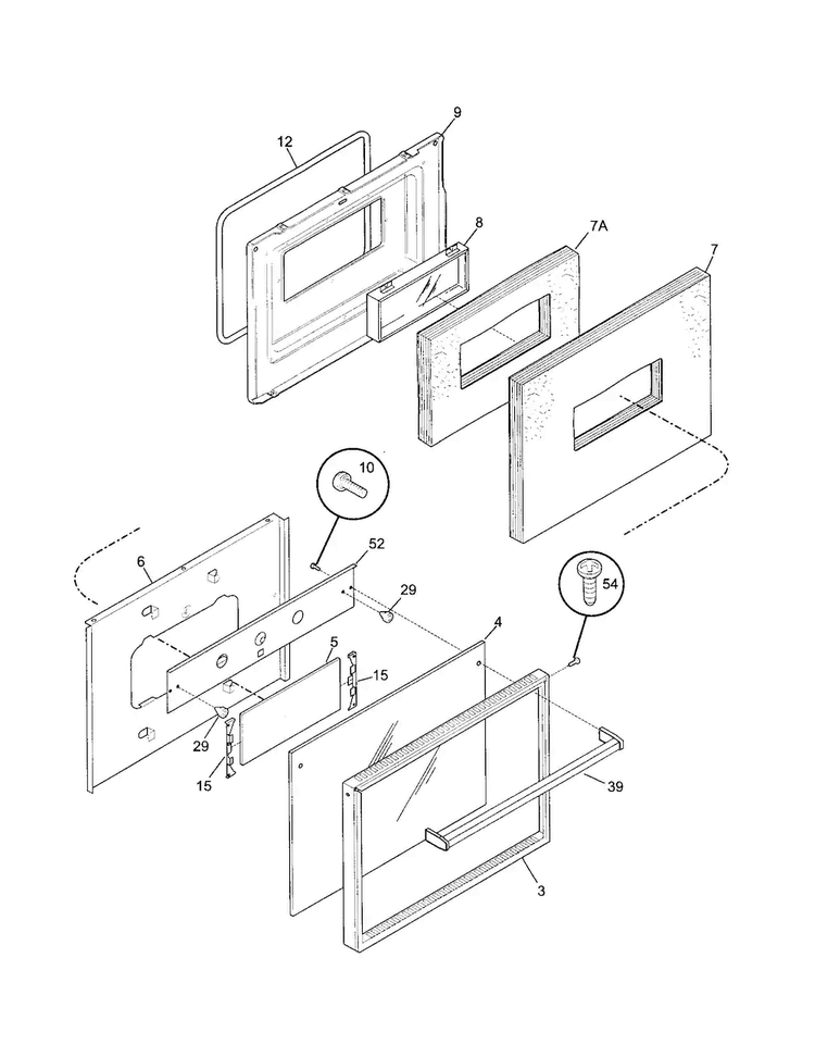 Door Diagram and Parts List for TGF657BFB3  Tappan Range