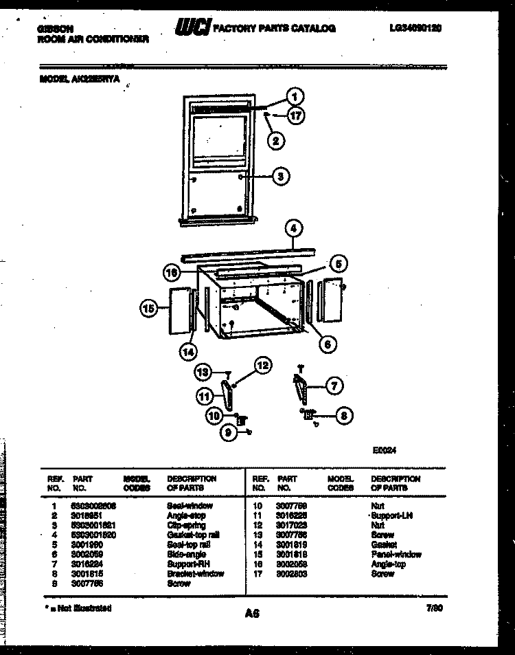 CABINET AND INSTALLATION PARTS Diagram and Parts List for AK22E5RYA  Gibson Air Conditioner