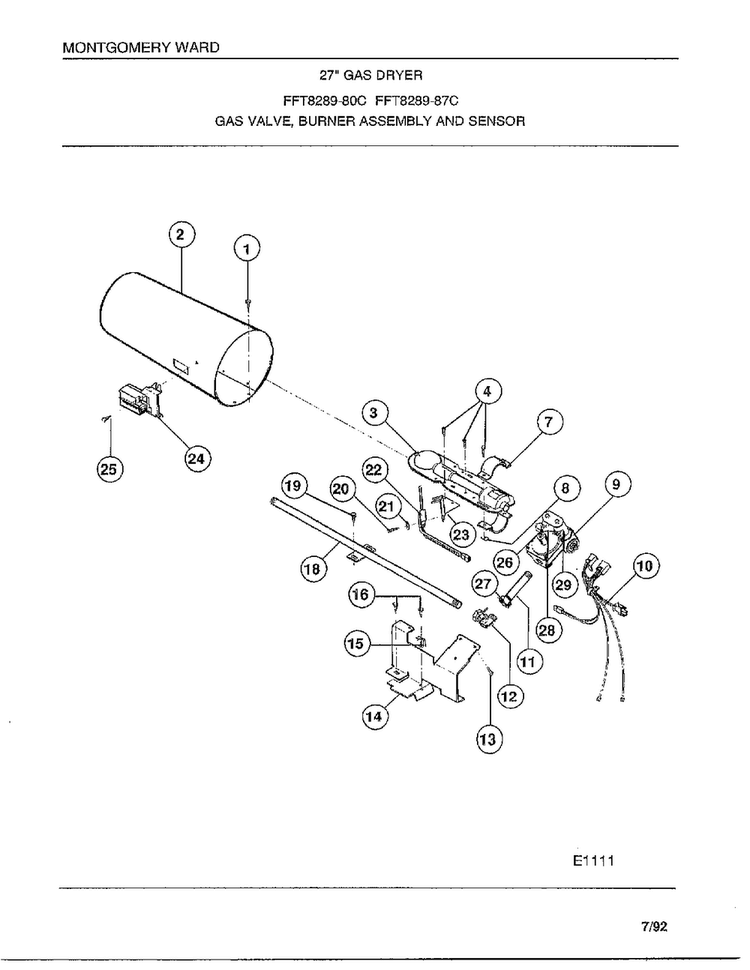 Gas Valve/burner Assembly And Sensor Diagram and Parts List for 8289-80C  Frigidaire Dryer