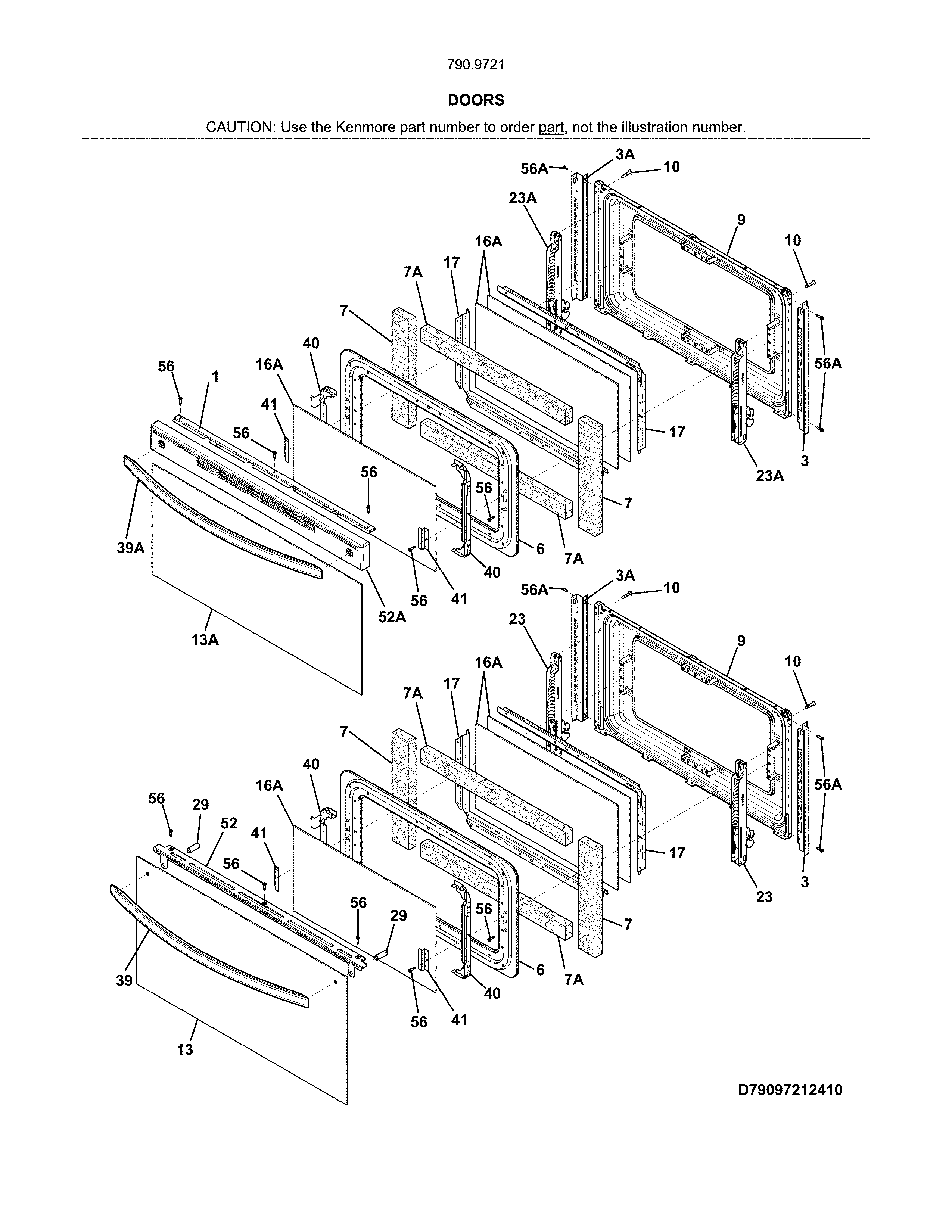 Doors Diagram and Parts List for 79097219412  Kenmore Range
