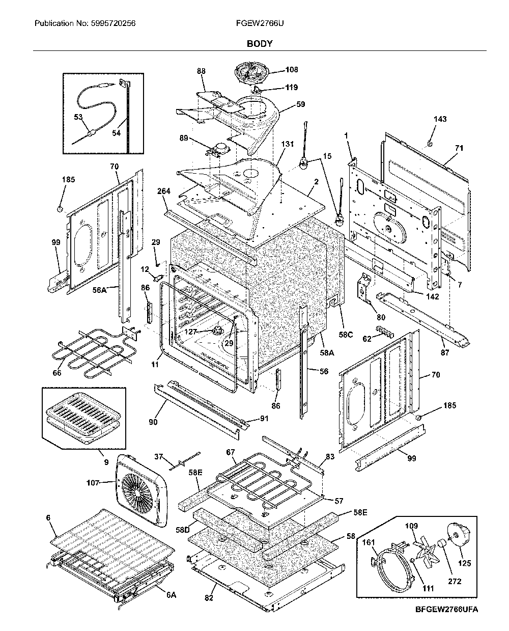 Body Diagram and Parts List for FGEW2766UFB  Frigidaire Wall Oven