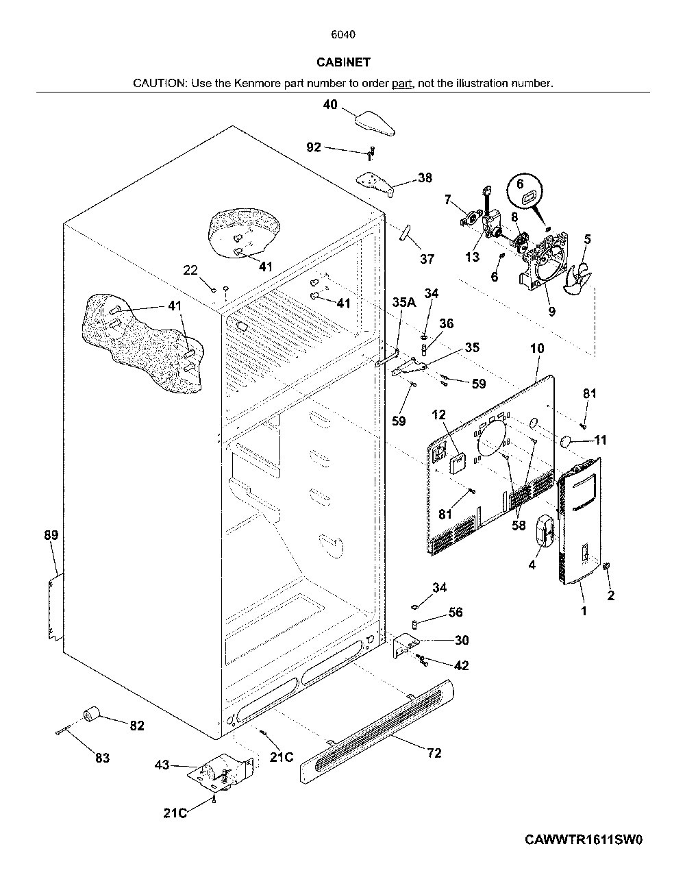 Cabinet Diagram and Parts List for 25360409613  Kenmore Refrigerator