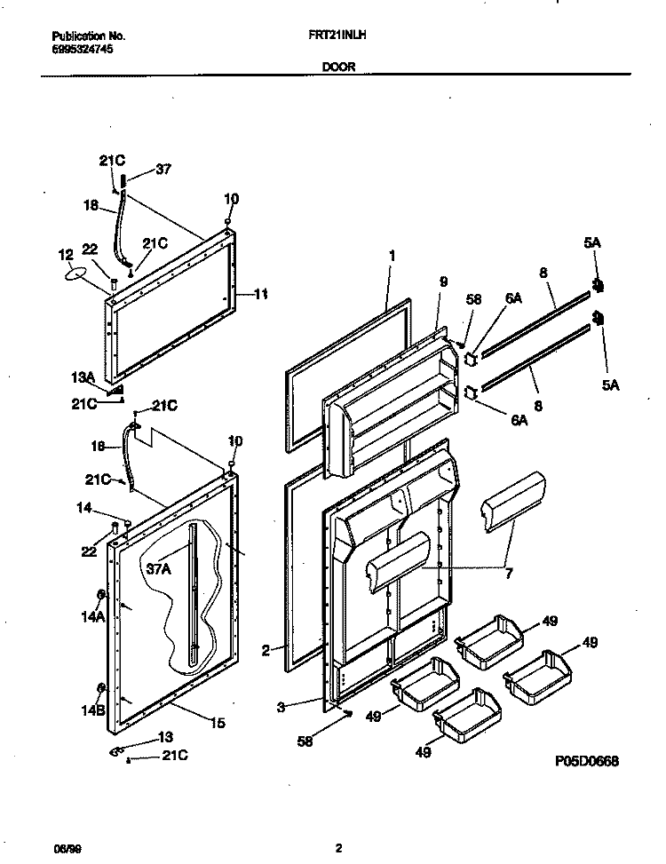 DOORS Diagram and Parts List for FRT21INLHB0  Frigidaire Refrigerator