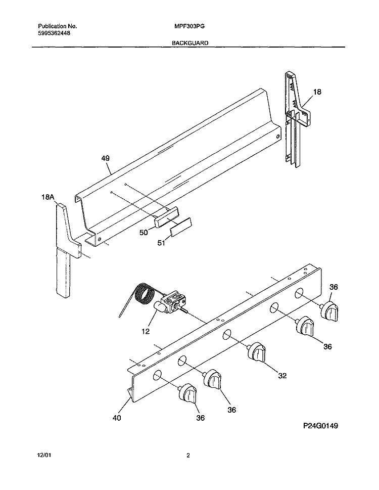 BACKGUARD Diagram and Parts List for MPF303PGDH  Uni Range