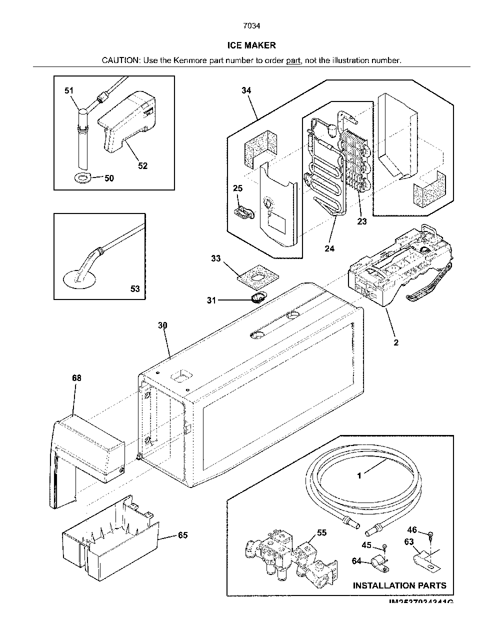 Ice maker Diagram and Parts List for 2537034341J  Kenmore Refrigerator