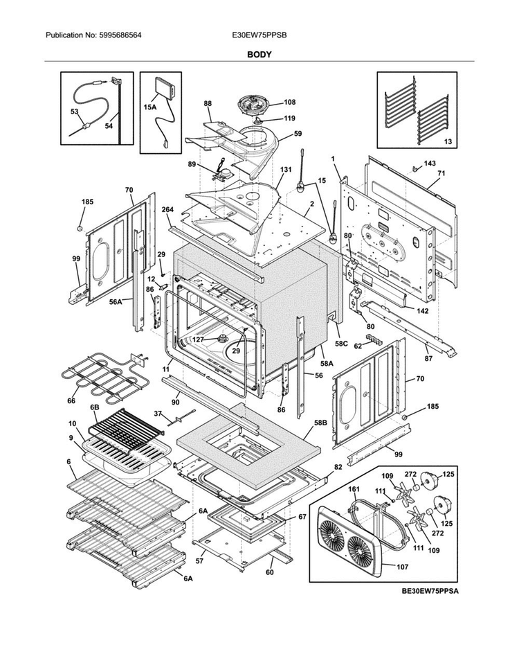 Body Diagram and Parts List for E30EW75PPSB  Electrolux Wall Oven