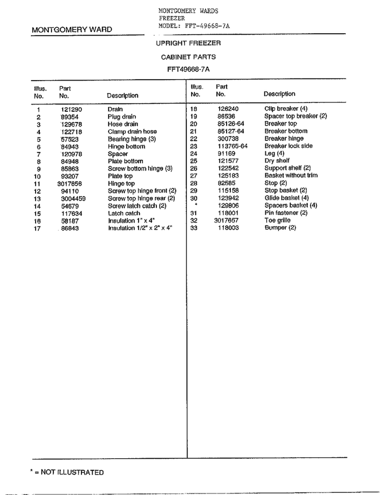 Cabinet Parts Page 2 Diagram and Parts List for 49668-7A  Frigidaire Freezer