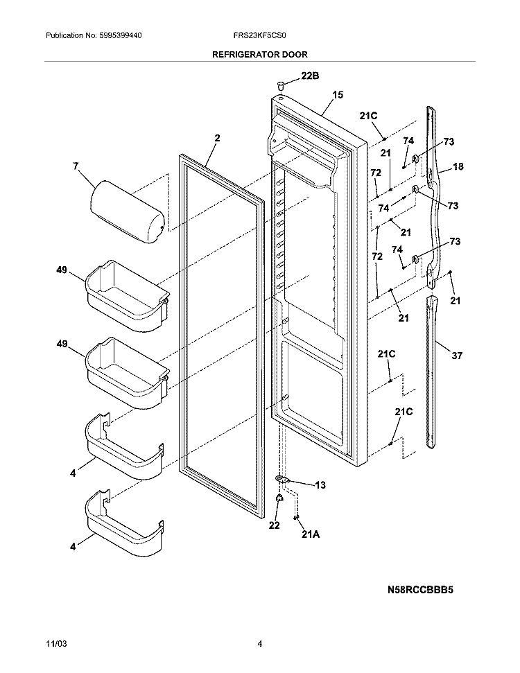 REFRIGERATOR DOOR Diagram and Parts List for FRS23KF5CS0  Frigidaire Refrigerator