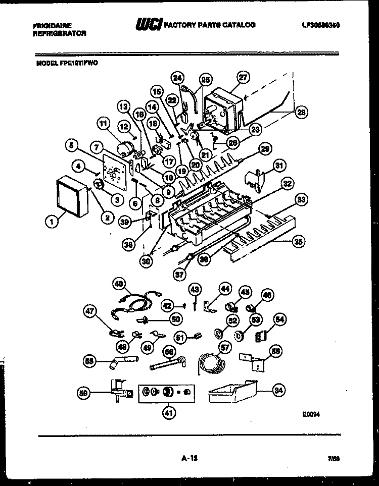 ICE MAKER AND INSTALLATION PARTS Diagram and Parts List for FPE19TIFF0  Frigidaire Refrigerator