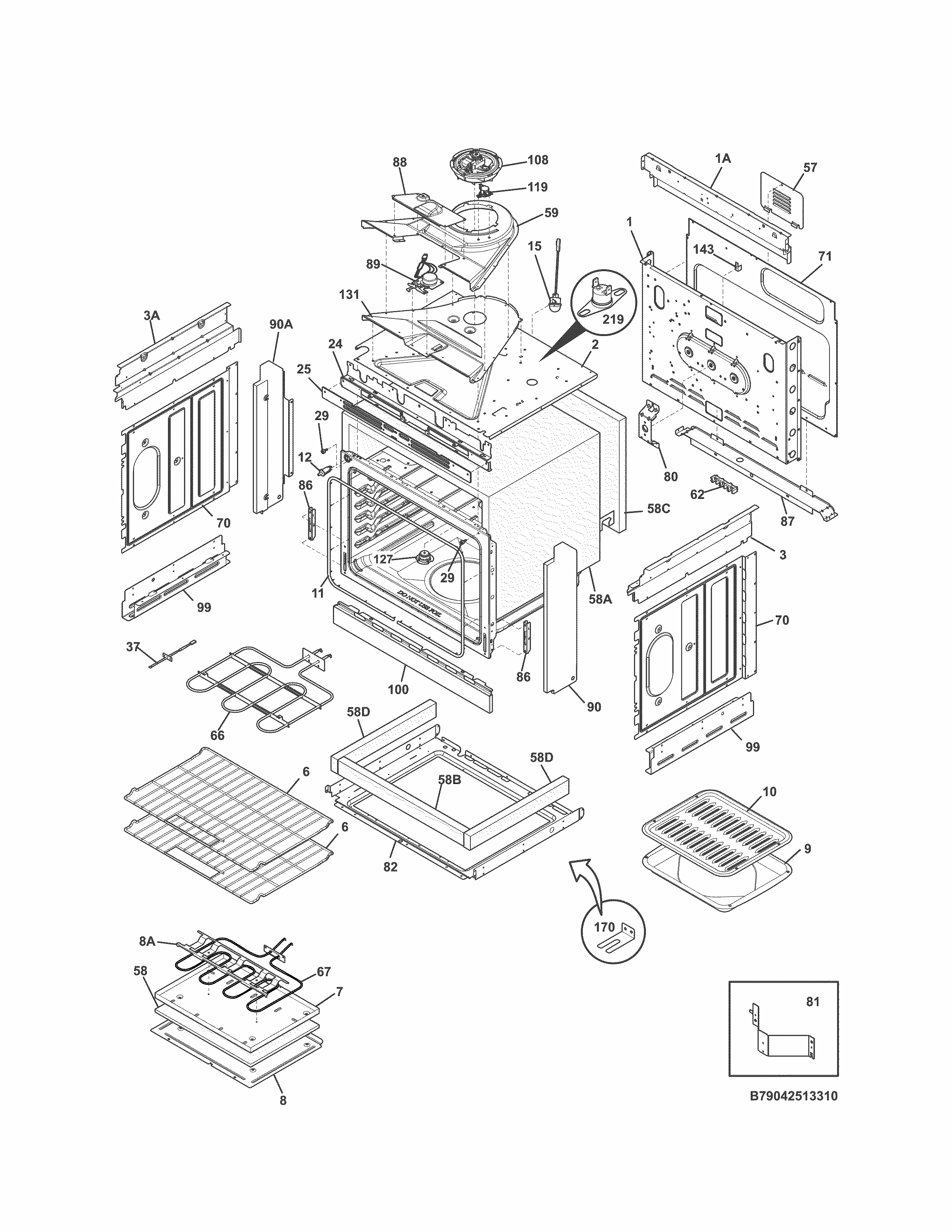 Body Diagram and Parts List for 79042513312  Kenmore Range