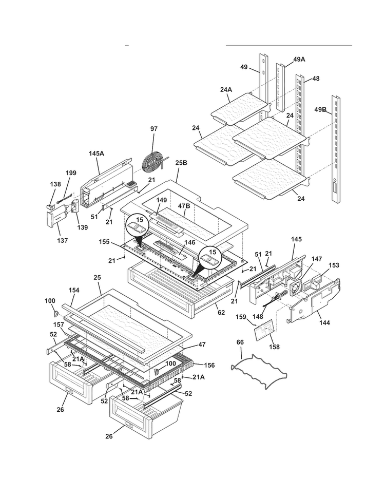 Shelves Diagram and Parts List for EW23BC71ISA  Electrolux Refrigerator