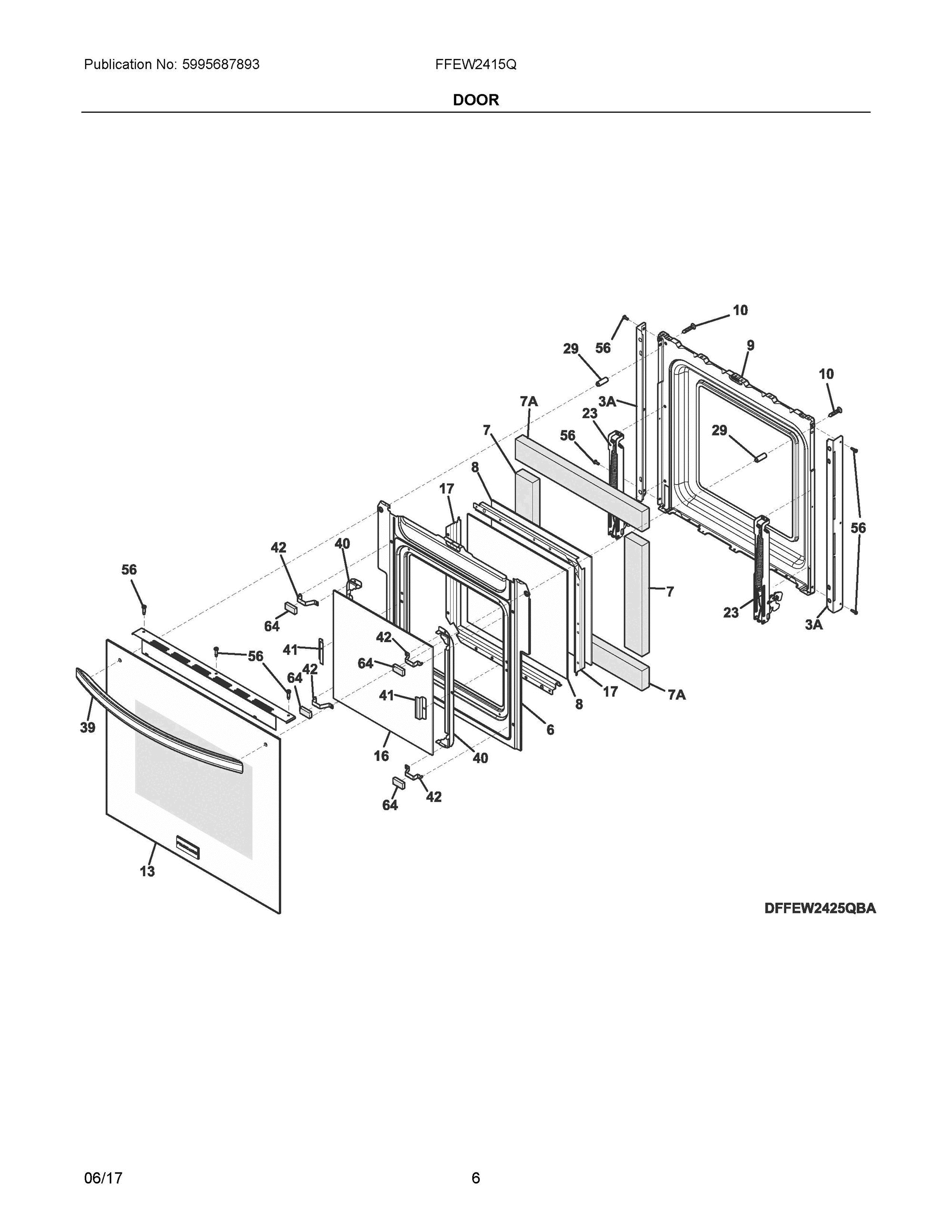 04 - DOOR Diagram and Parts List for FFEW2415QBB  Frigidaire Wall Oven