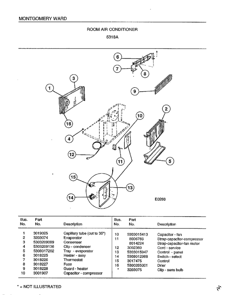 Room Air Conditioner Page 2 Diagram and Parts List for 5318A  Frigidaire Air Conditioner