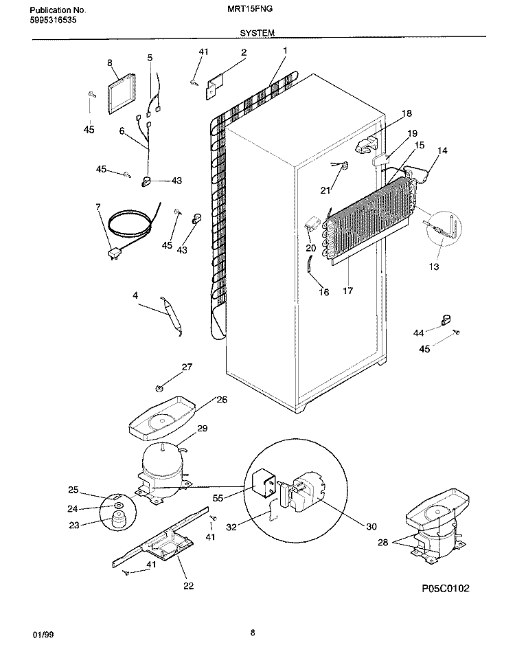 SYSTEMS Diagram and Parts List for MRT15FNGD5  Frigidaire Refrigerator