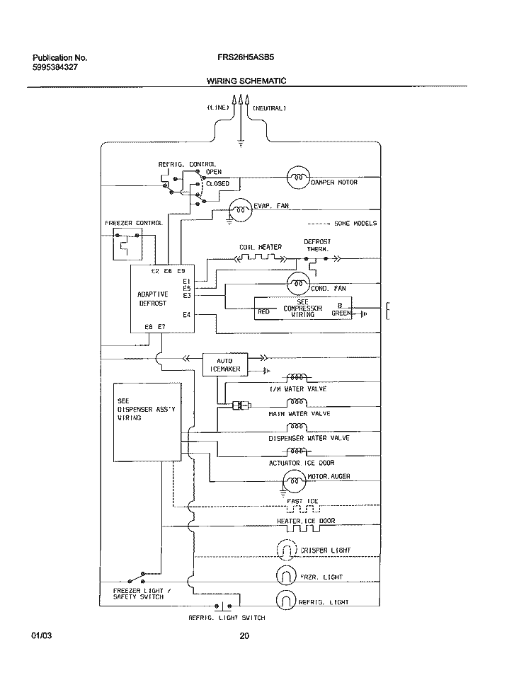WIRING SCHEMATIC Diagram and Parts List for FRS26H5ASB5  Frigidaire Refrigerator