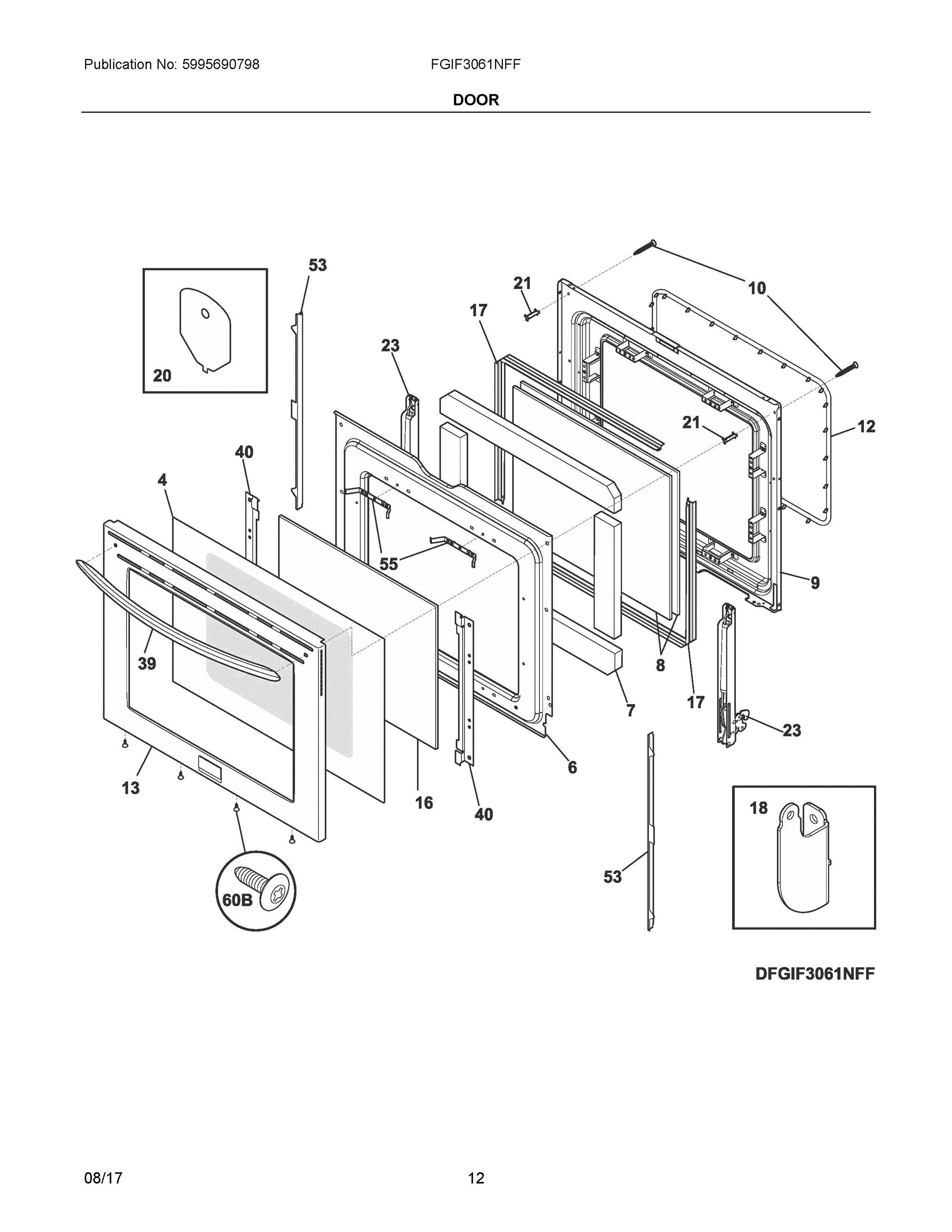 06 - DOOR Diagram and Parts List for FGIF3061NFF  Frigidaire Range