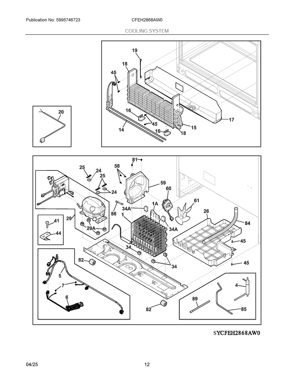 Cooling System Diagram and Parts List for CFEH2868AW0  Frigidaire Refrigerator