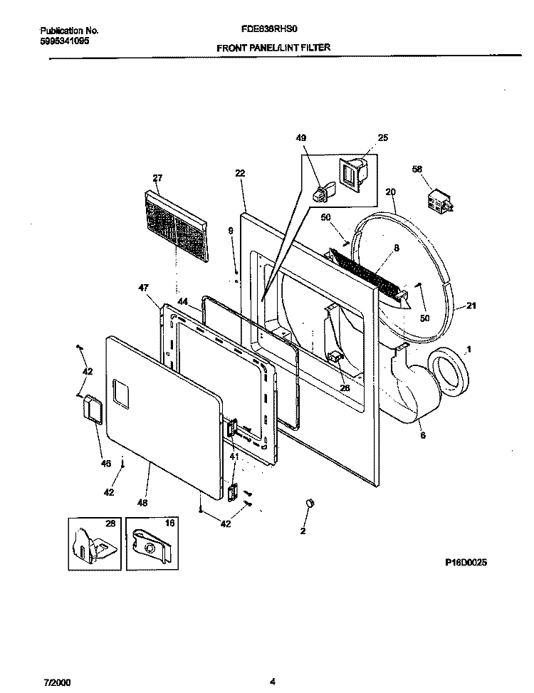 FRONT PNL / LINT Diagram and Parts List for FDE646RHS0  Frigidaire Dryer