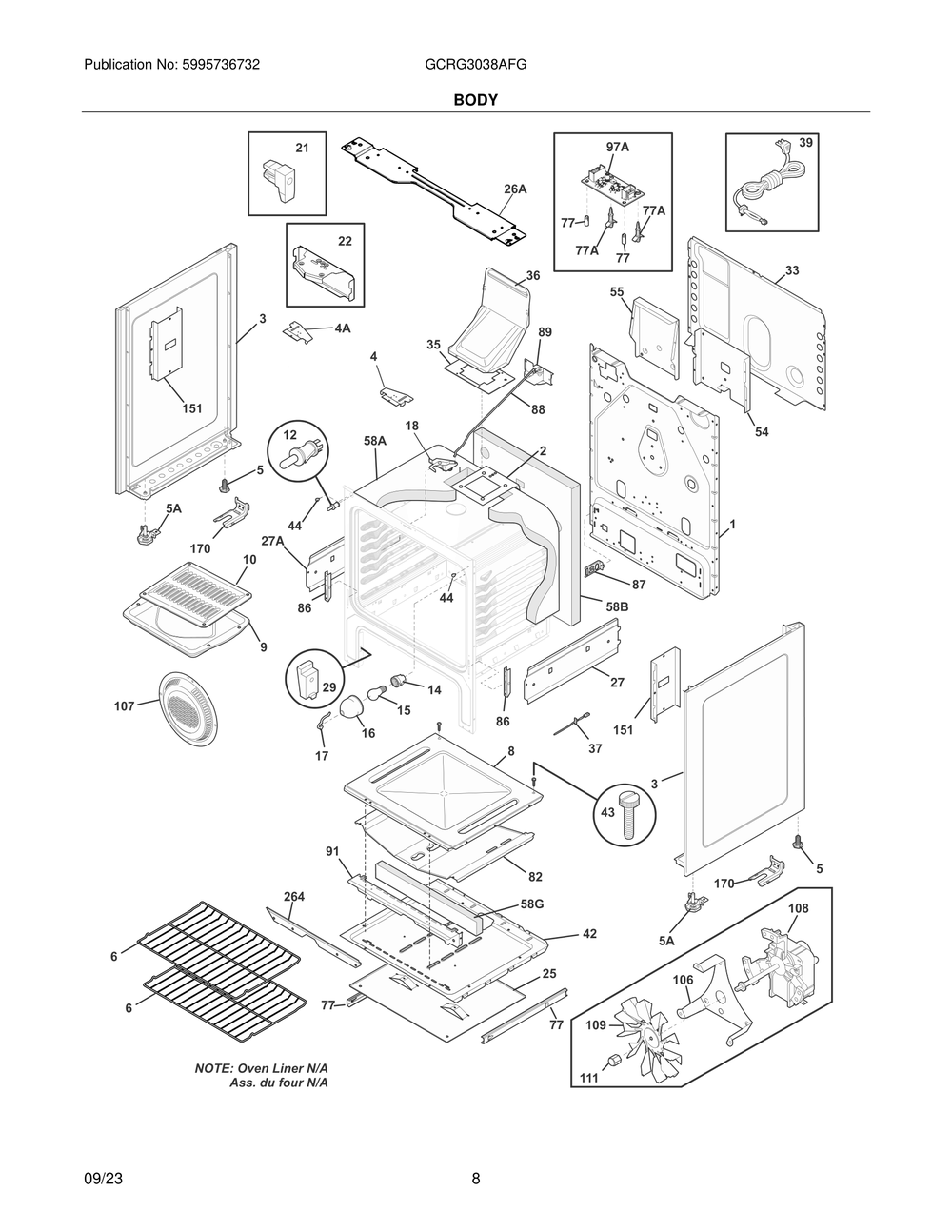 Body 2 Diagram and Parts List for GCRG3038AFG  Frigidaire Range