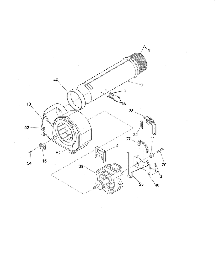 Motor Diagram and Parts List for CFQE4000QW0  Frigidaire Dryer