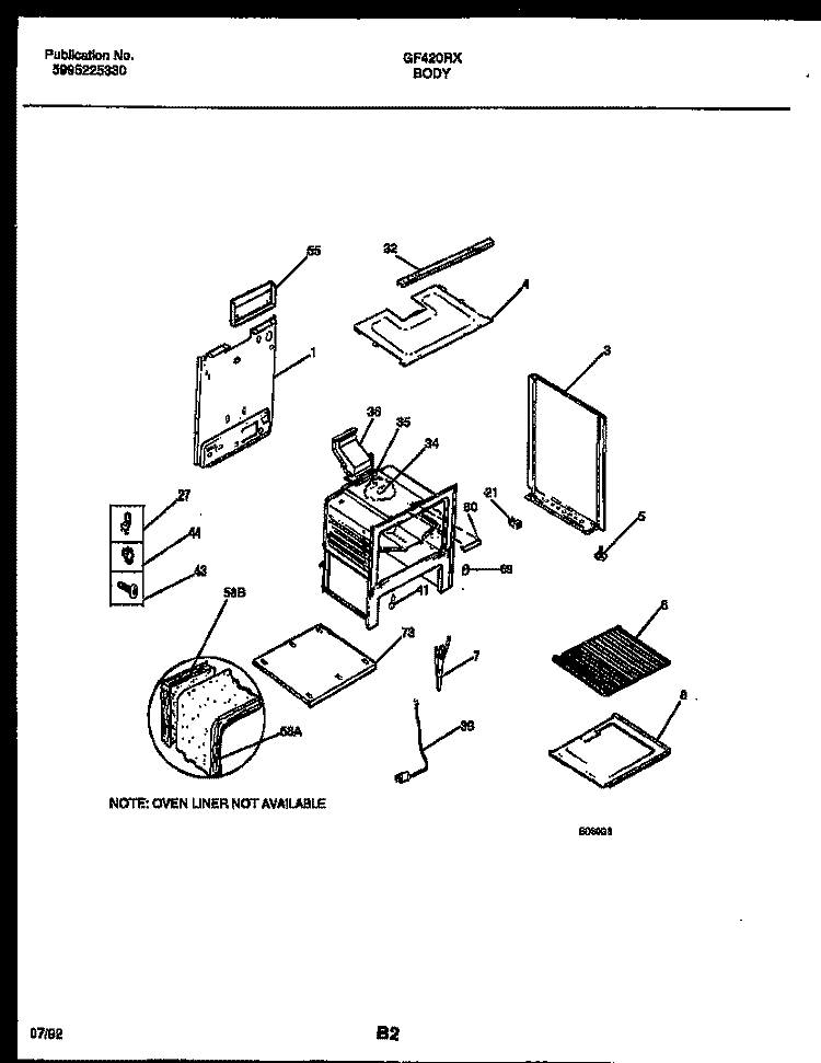 BODY PARTS Diagram and Parts List for GF420RXD1  Frigidaire Range
