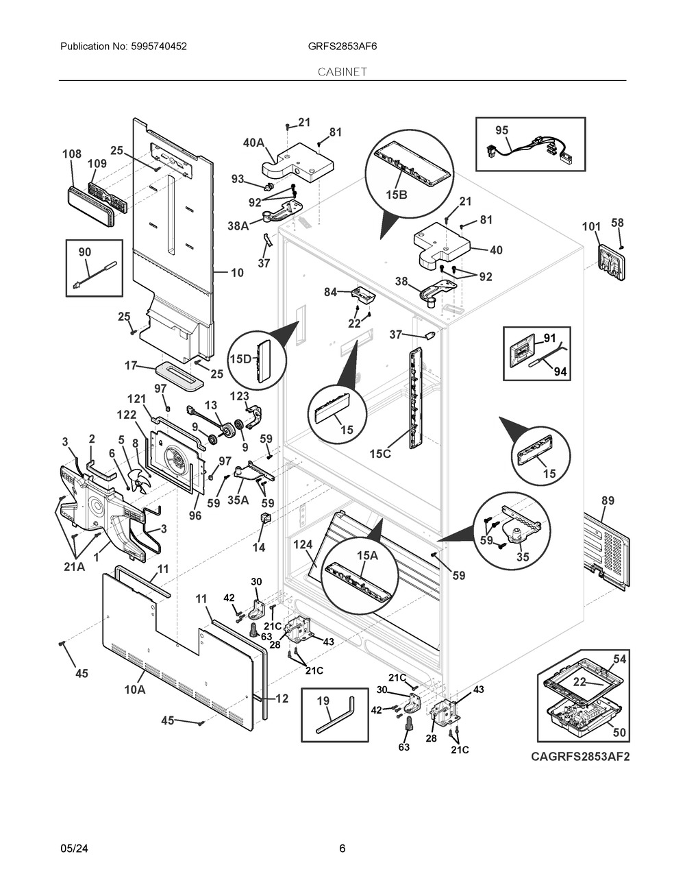 Cabinet Diagram and Parts List for GRFS2853AF6  Frigidaire Refrigerator