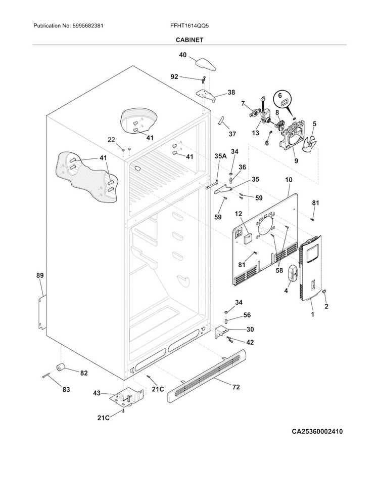 Cabinet Diagram and Parts List for FFHT1614QQ5  Frigidaire Refrigerator