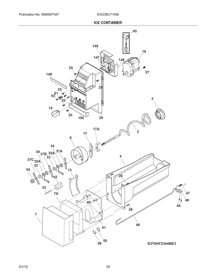 Ice Container Diagram and Parts List for EW23BC71ISB  Electrolux Refrigerator