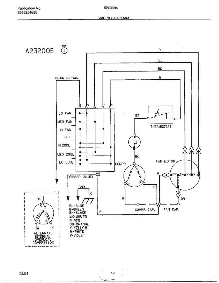 Wiring Information Diagram and Parts List for 5263004B  Frigidaire Air Conditioner