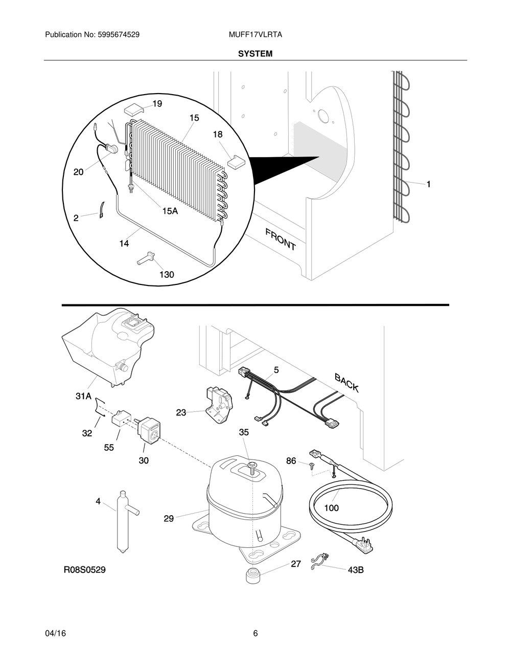 System Diagram and Parts List for MUFF17VLRTA  Frigidaire Freezer