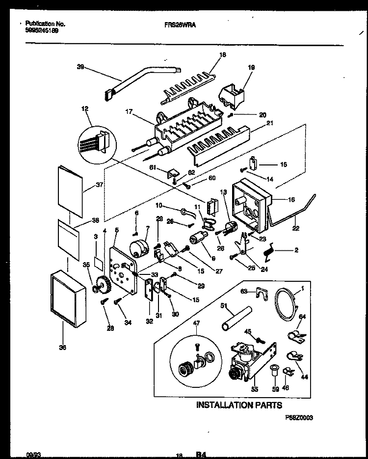 ICE MAKER AND INSTALLATION PARTS Diagram and Parts List for FRS26WRAW0  Frigidaire Refrigerator