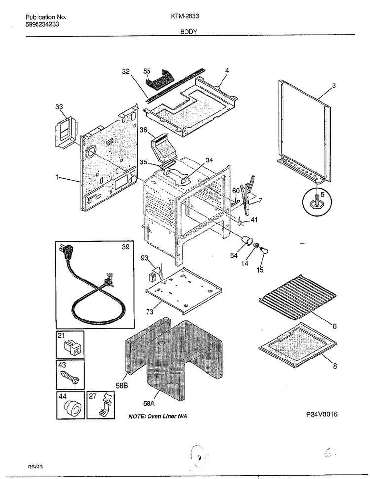 Body Diagram and Parts List for 2833-80B  Frigidaire Range