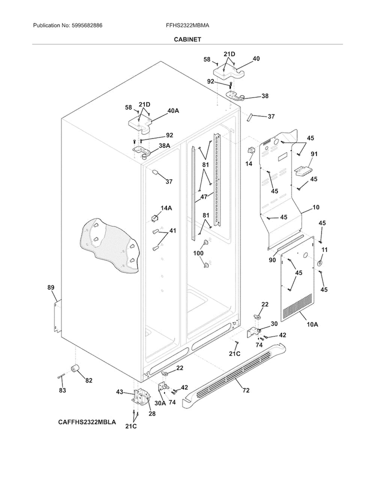Cabinet Diagram and Parts List for FFHS2322MBMA  Frigidaire Refrigerator