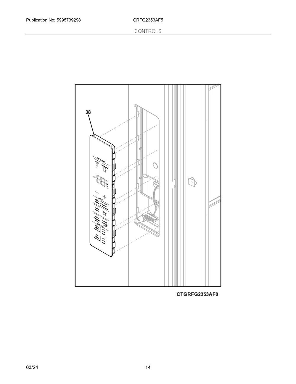 Controls Diagram and Parts List for GRFG2353AF5  Frigidaire Refrigerator