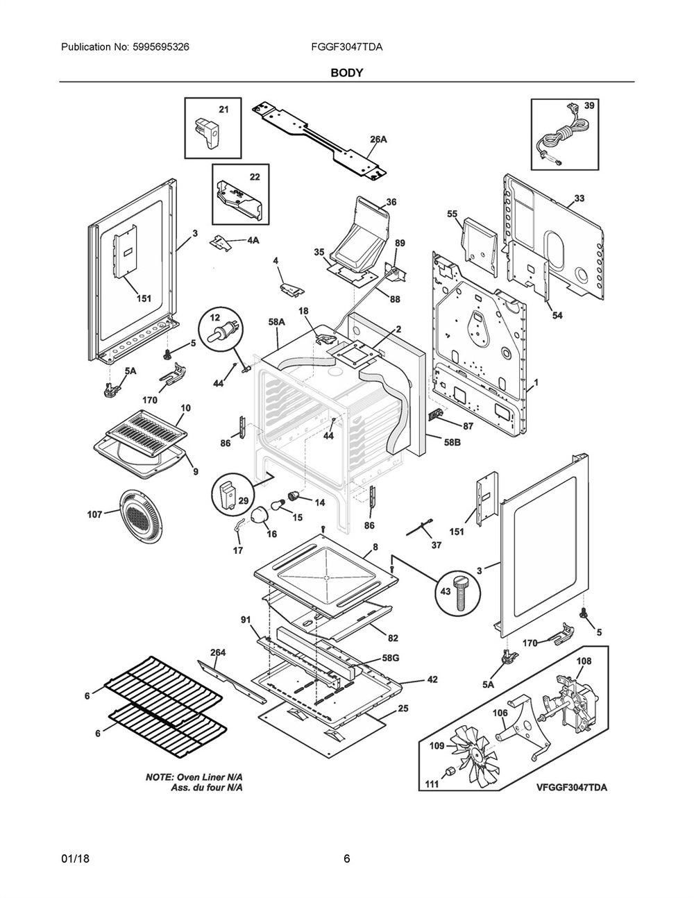 Top/drawer Diagram and Parts List for CFEF3016TSB  Frigidaire Range