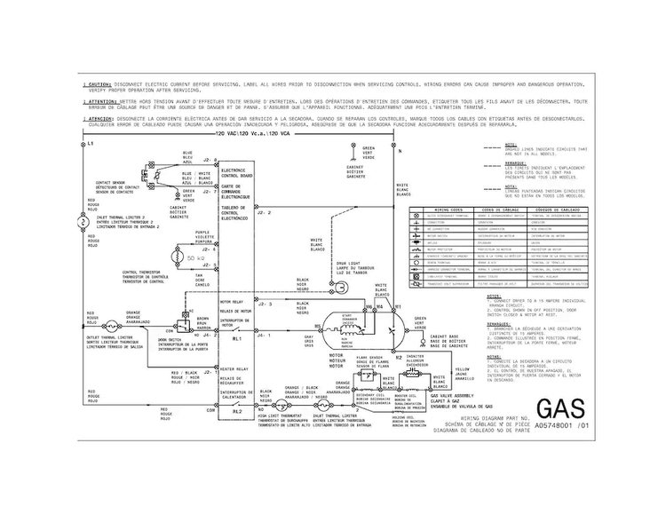 Wiring Diagram Diagram and Parts List for FFQG5000QW3  Frigidaire Dryer