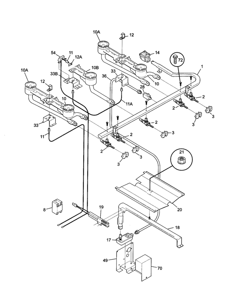 Burner Diagram and Parts List for TGF645WFD2  Tappan Range