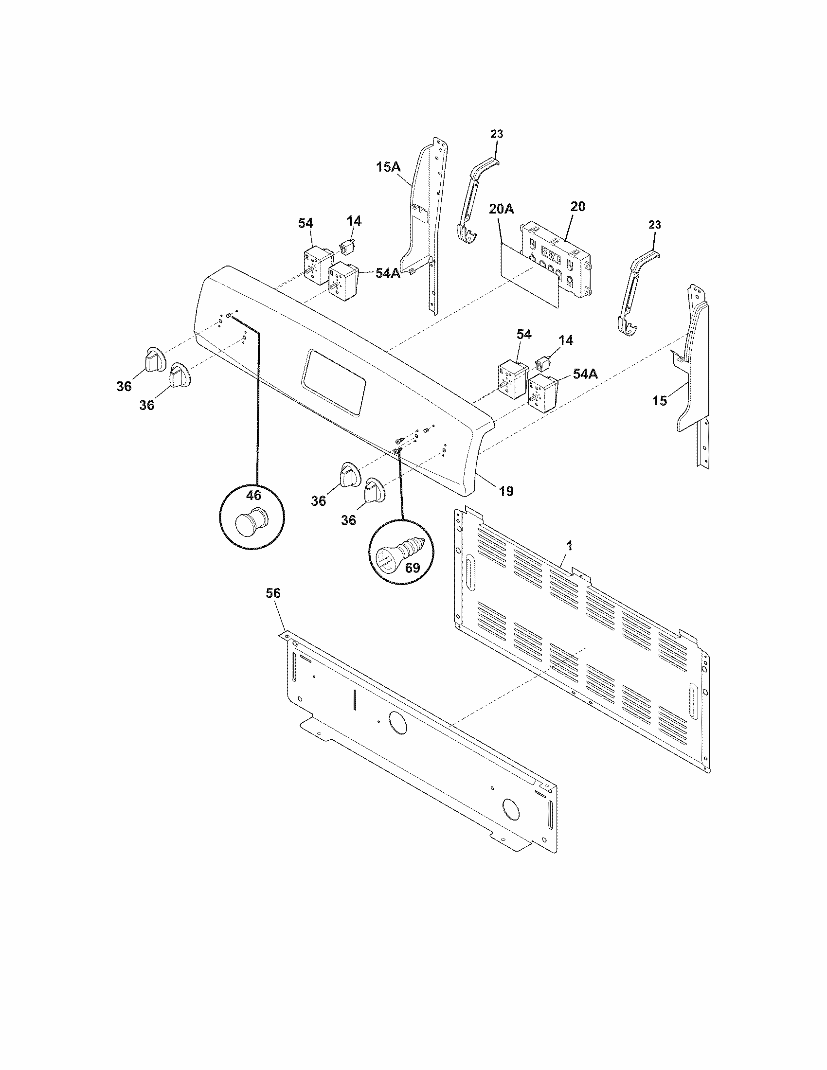 Backguard Diagram and Parts List for 79093022310  Kenmore Range