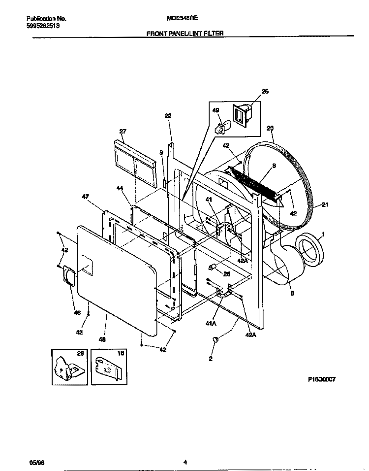 FRONT PANEL / LINT FILTER Diagram and Parts List for MDE546REW0  Frigidaire Dryer