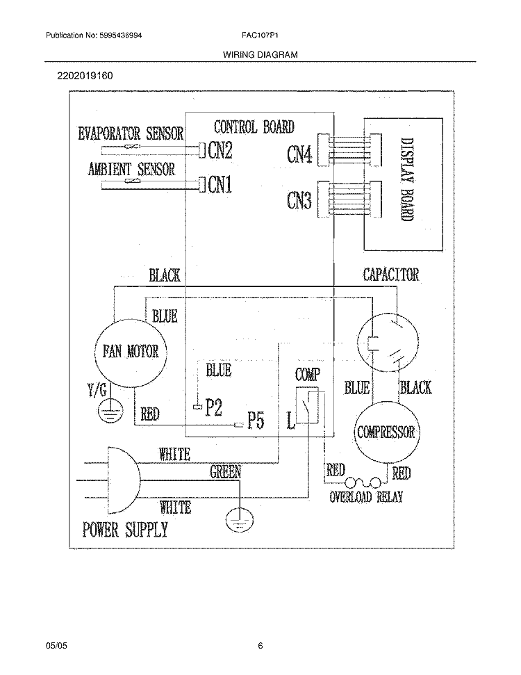 WIRING DIAGRAM Diagram and Parts List for FAC107P1A6  Frigidaire Air Conditioner