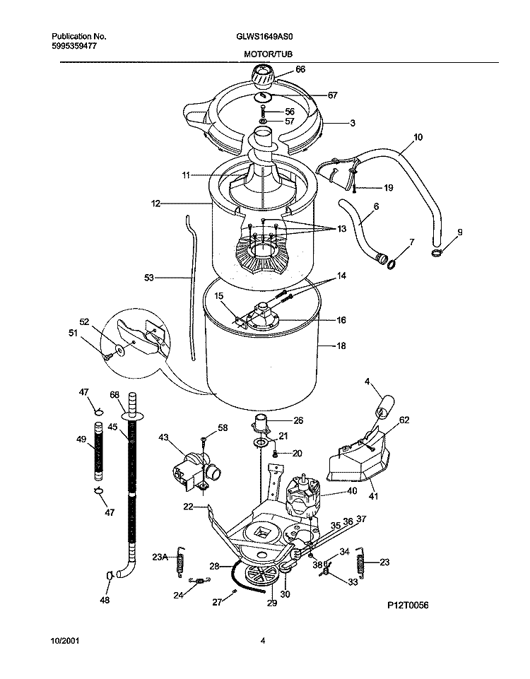 WSHR MTR, HOSE Diagram and Parts List for GLWS1649AS0  Frigidaire Washer
